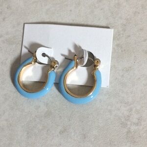 NWT baby blue enamel on gold hoop earrings